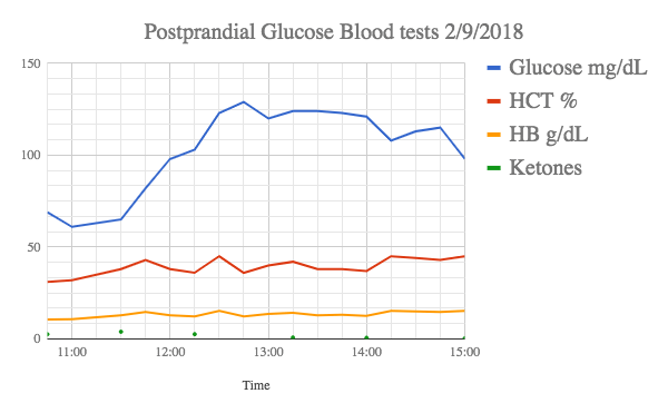 Keto Chow Experiment Test Results Postpramdial Glucose Bloodtests 2-9-2018