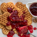 Eggnog Waffles with Cranberry Syrup