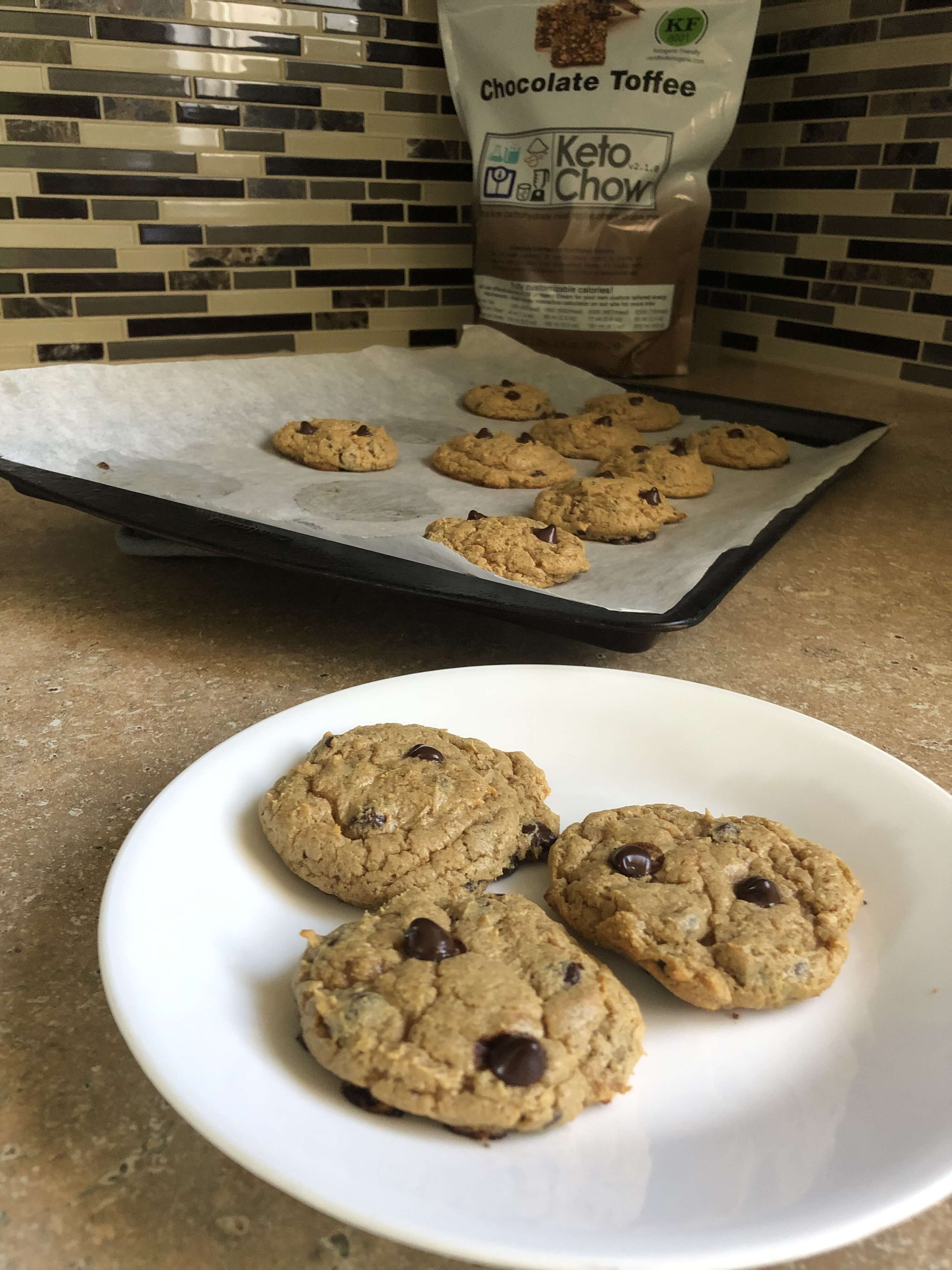Keto Chow Toffee (or Vanilla) chocolate chip cookies
