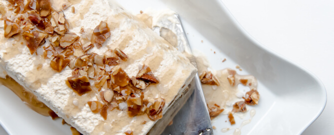 Keto Chow Salted Caramel Semifreddo with Candied Almonds