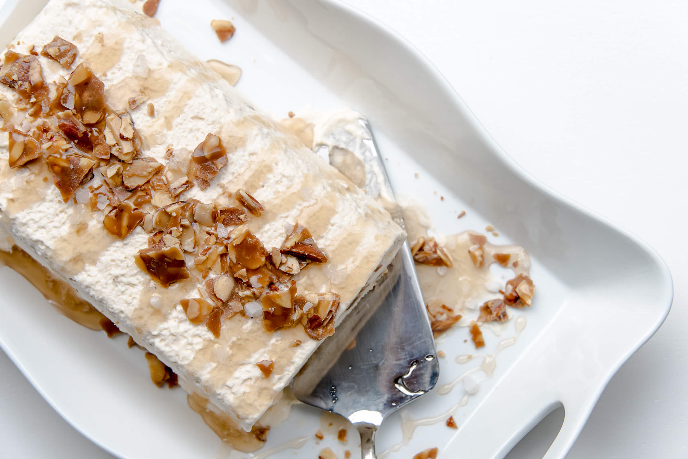 Salted Caramel Semifreddo with Candied Almonds