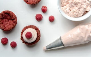 Raspberry Cheesecake Red Velvet Cupcakes with Cream Cheese Frosting