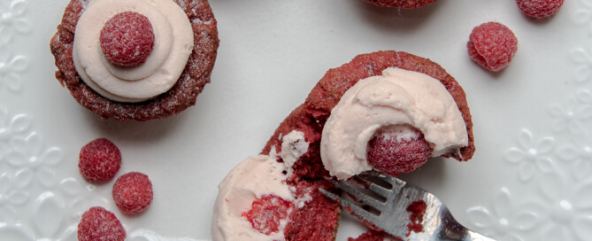 Raspberry Cheesecake Red Velvet Cupcakes with Cream Cheese Frosting
