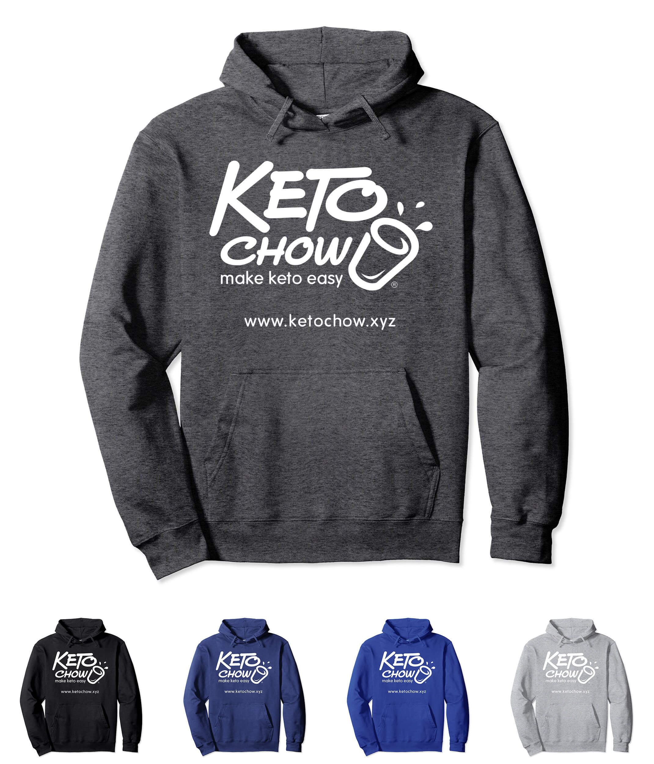 Keto Chow pull-over hoodie white logo dark colors
