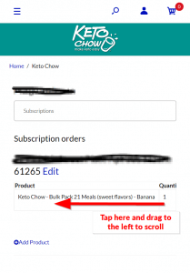 Scroll to the Left to edit subscription