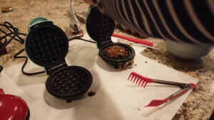Making Chaffles - add batter to waffle iron