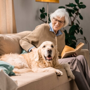Take time to relax, older lady with dog
