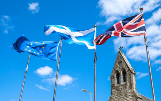 Flags of Scotland, EU, and UK