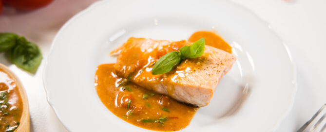 Salmon with creamy tomato basil sauce white 9